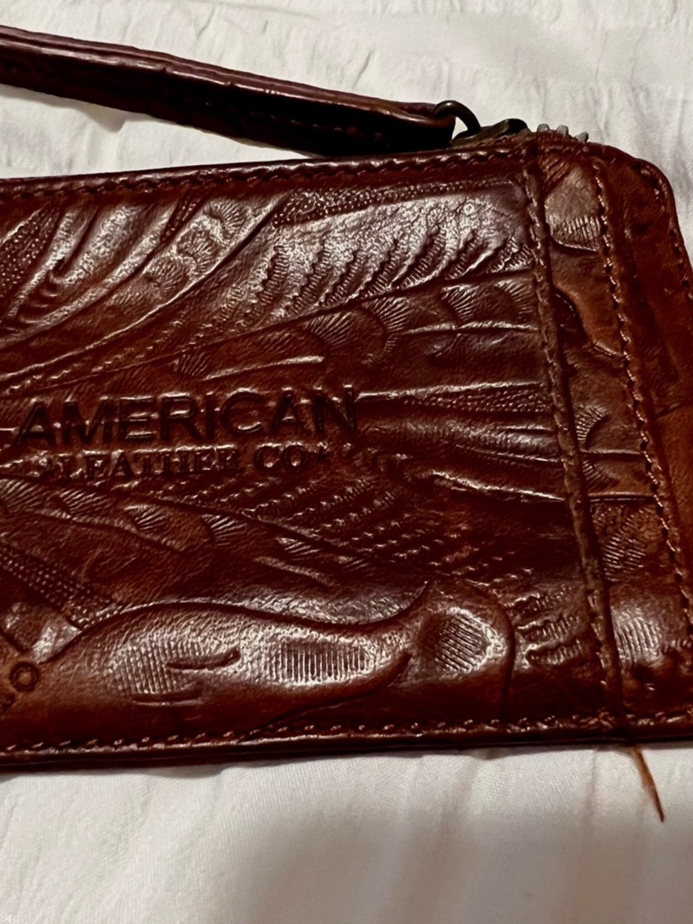 American West Brown Tooled Leather Zipper Card Holder Wallet - Picture 6 of 6